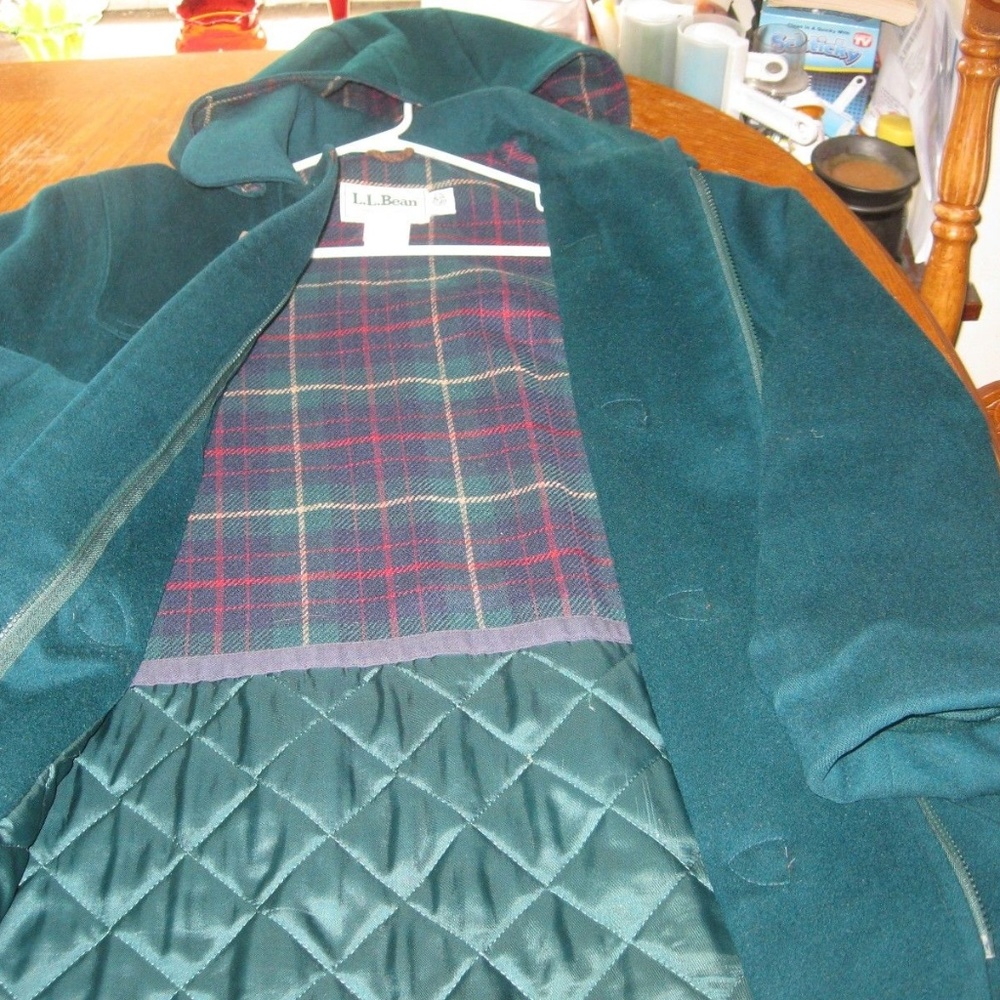 LL Bean Size 14 Wool Coat Quilted Lined Full Zip